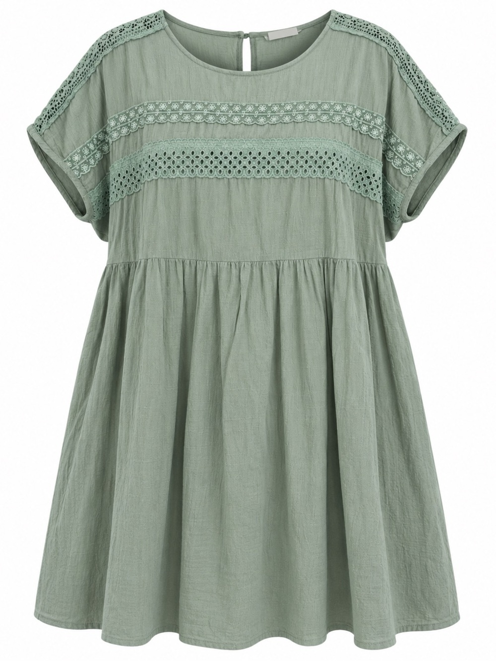 Love Riche Sage Green Crochet-Trim Cotton Dress